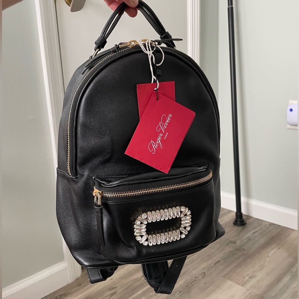 NWT Roger Vivier Black Backpack with Gold and Silver Accents